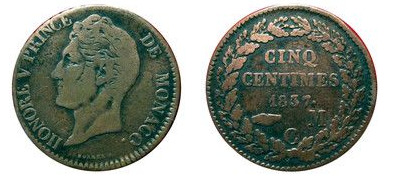 5 Centimes (Kleiner Kopf-Kupferfarbe)