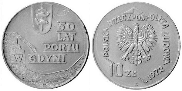 10 zlotych  (50-jähriges Bestehen des Hafens von Gdynia)