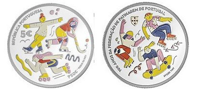 5 euro (100 años de la Federación Portuguesa de Patinaje-Color)