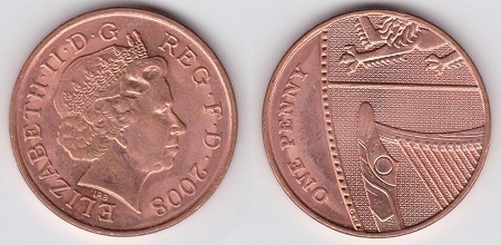 1 penny (Elisabeth II. - Schild - 1/6)