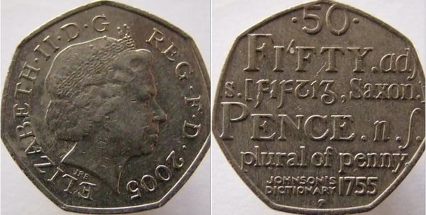 50 pence (250. Jahrestag der Veröffentlichung des Wörterbuchs der englischen Sprache - Samuel Johnson)