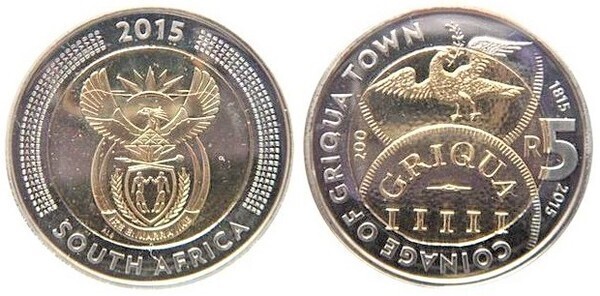 5 rand (200-jähriges Bestehen der Münzanstalt Griqua City - SÜDAFRIKA)