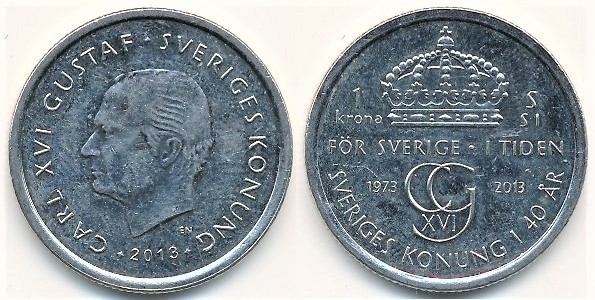 1 krona (40 Jahre Herrschaft von Carl XVI. Gustaf)