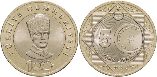 5 lira (100-jähriges Bestehen der Republik Türkei)